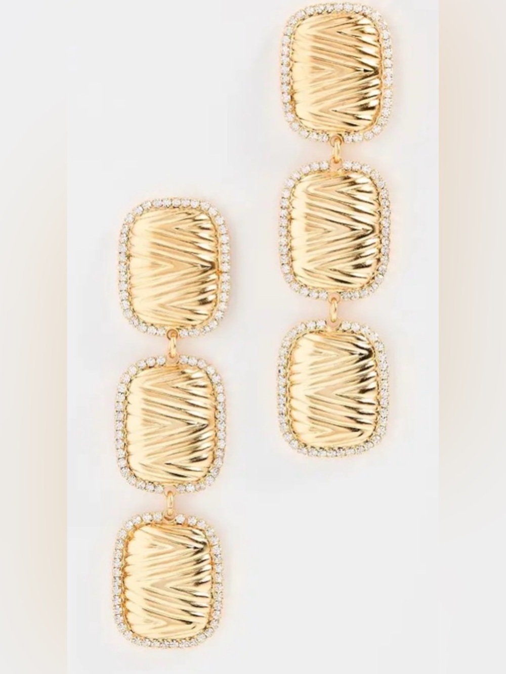 Gold-Tone Textured Drop Earrings with Crystal Edge
